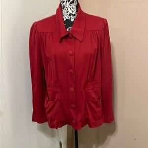Cabi Red Blazer with Ruched Shoulders and Fitted Waist